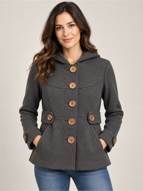 Sugarfly Women’s Medium Charcoal Gray Hooded Waffle Knit Peplum Jacket Y2K